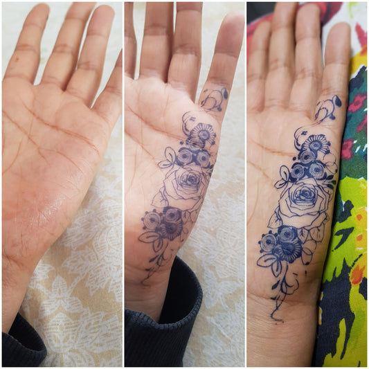 100% Natural Semi-Permanent Jagua Gel Tattoo Roses and Vines