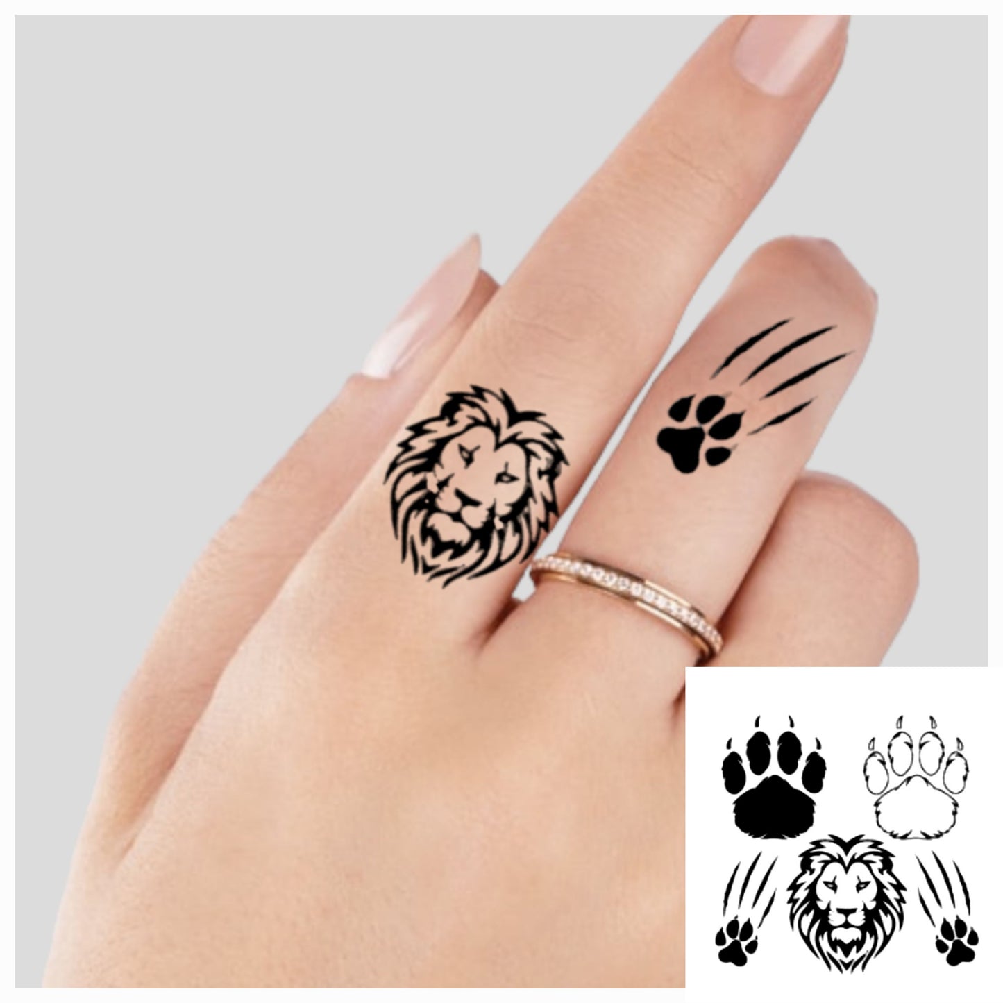 Lion & Paws | 4x Mini 100% Natural Semi-Permanent Jagua Gel Tattoo