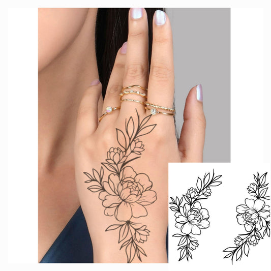 2x Peony Vines | 100% Natural Semi-Permanent Tattoo Stain | Jagua Gel