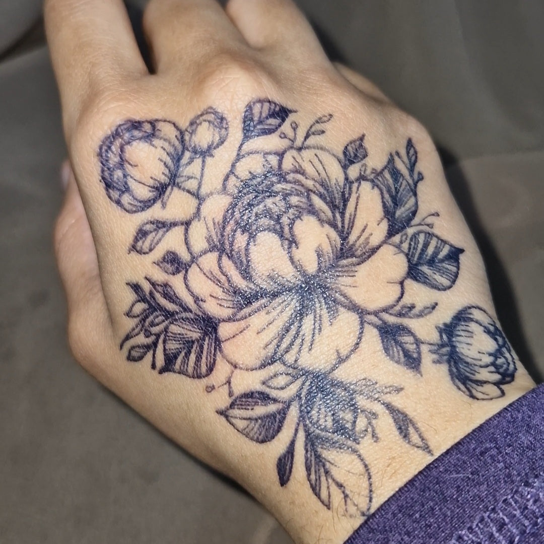 Peony Garden | Wrist Design | 100% Natural Semi-Permanent Jagua Gel Tattoo