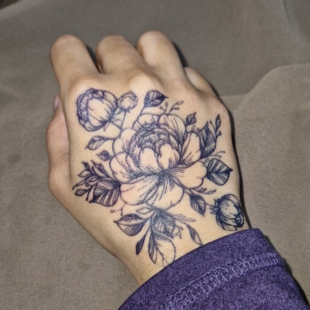 Peony Garden | Wrist Design | 100% Natural Semi-Permanent Jagua Gel Tattoo