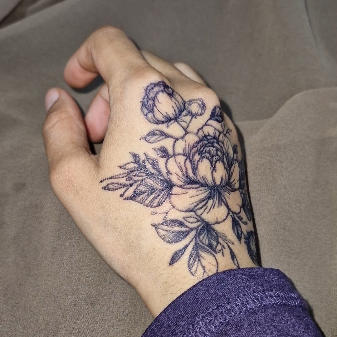 Peony Garden | Wrist Design | 100% Natural Semi-Permanent Jagua Gel Tattoo