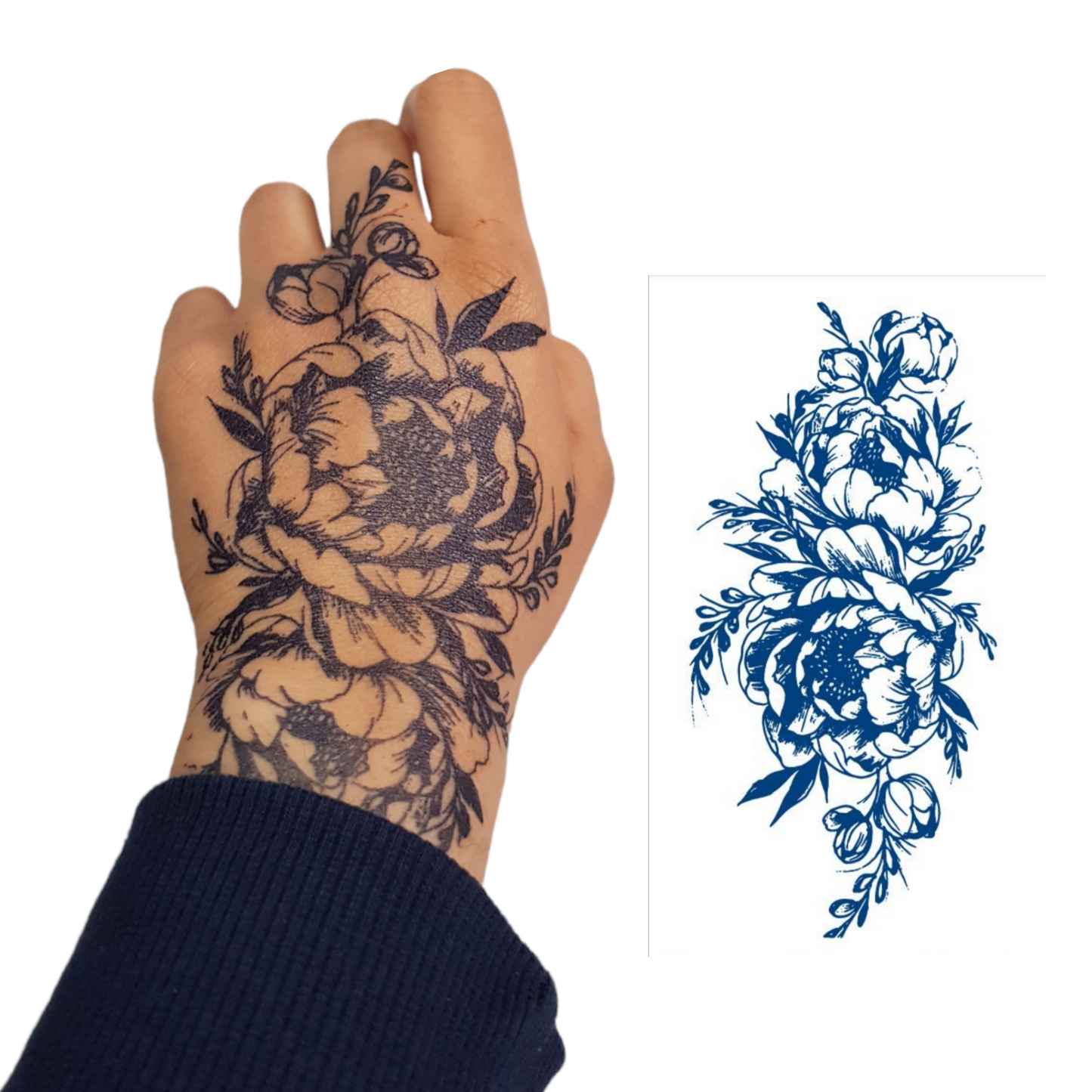 Large Peonies | 100% Natural Semi-Permanent Tattoo Stain | Jagua Gel