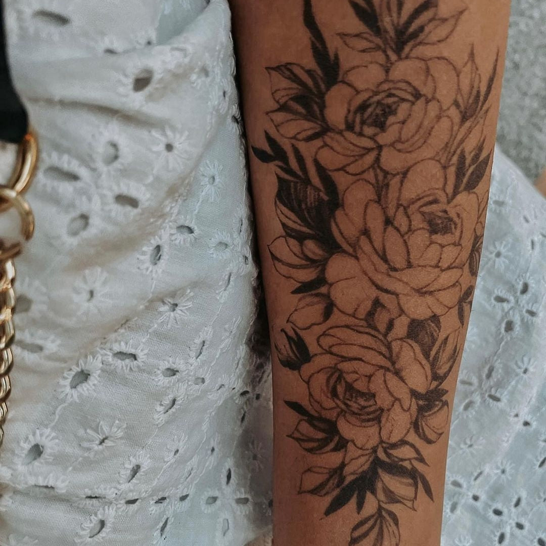 Peonies & Leaves | 100% Natural Semi-Permanent Tattoo Stain | Jagua Gel