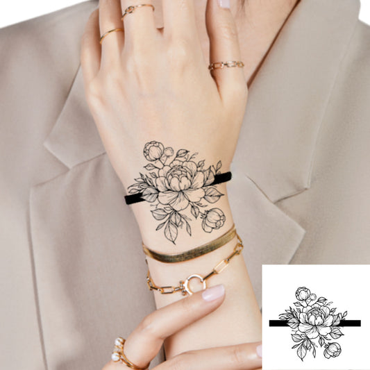 Peony Band | Wrist Design | 100% Natural Semi-Permanent Jagua Gel Tattoo