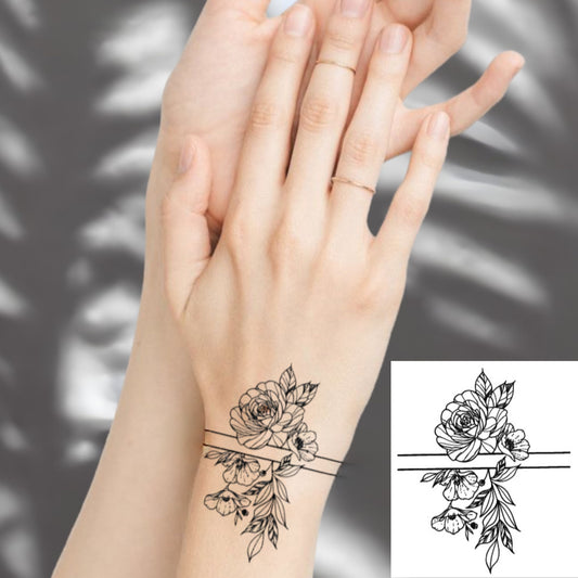 Rose & Leaves Band | Wrist Design | 100% Natural Semi-Permanent Jagua Gel Tattoo