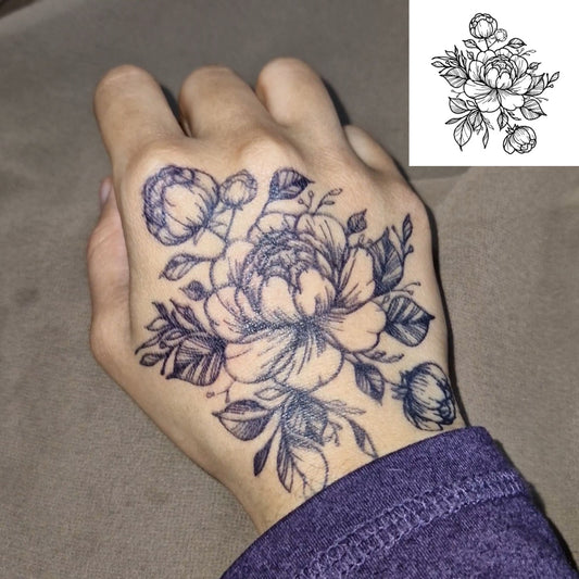 Peony Garden | Wrist Design | 100% Natural Semi-Permanent Jagua Gel Tattoo