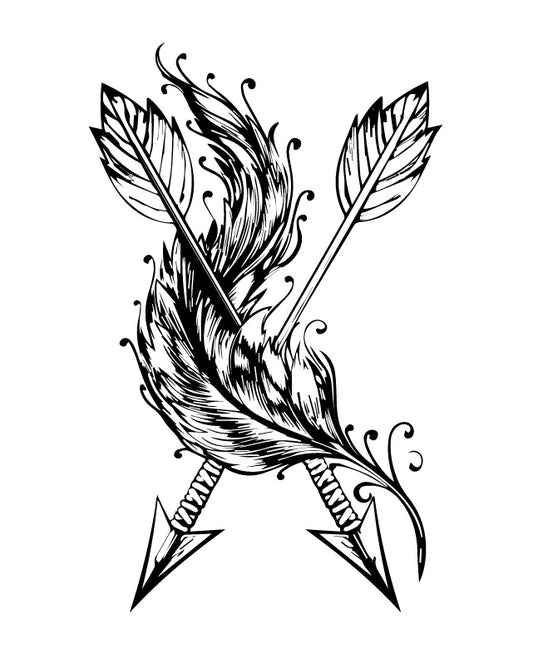 Cross Feather Arrows | 100% Natural Semi-Permanent Tattoo Stain | Jagua Gel