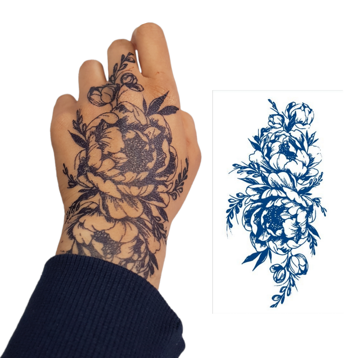 Large Peonies | 100% Natural Semi-Permanent Tattoo Stain |  Jagua Gel