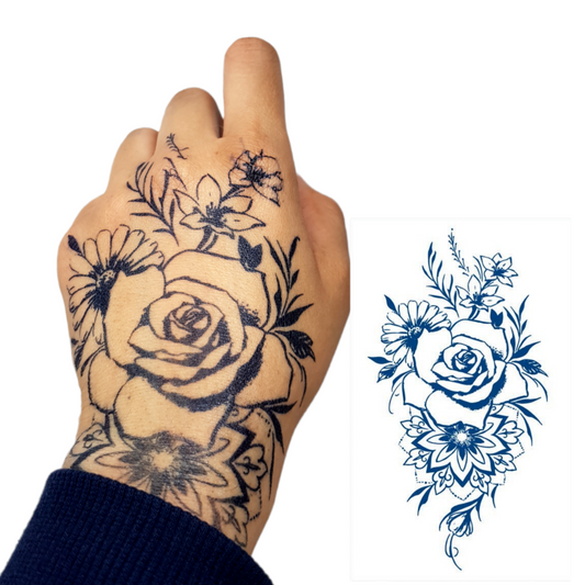 100% Natural Semi-Permanent Jagua Gel Tattoo | Large Rose