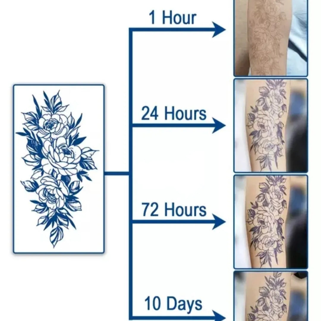 100% Natural Semi-Permanent Jagua Gel Tattoo | Peonies & Leaves II