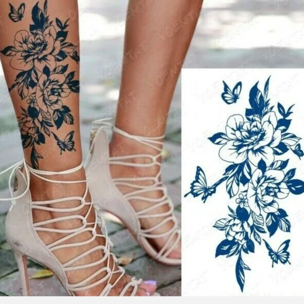 100% Natural Semi-Permanent Jagua Gel Tattoo | Peonies & Butterflies