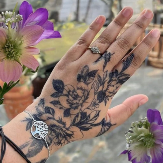 100% Natural Semi-Permanent Jagua Gel Tattoo | Peonies & Butterflies