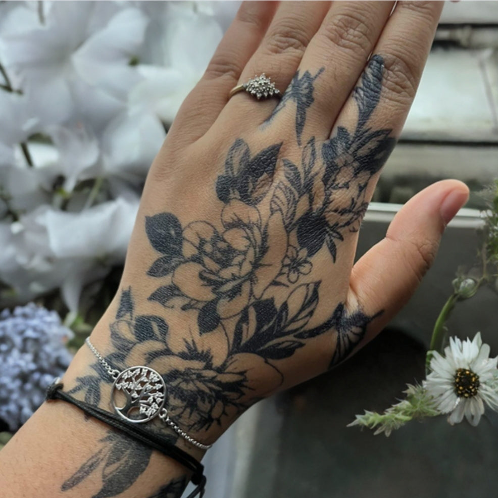 100% Natural Semi-Permanent Jagua Gel Tattoo | Peonies & Butterflies