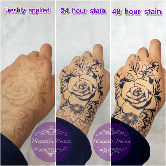 100% Natural Semi-Permanent Jagua Gel Tattoo | Large Rose